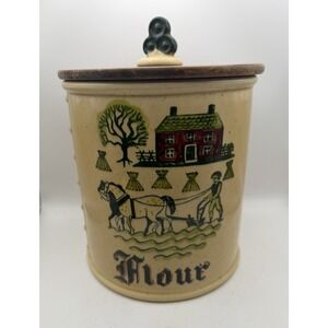 Metlox Poppytrail Homestead Provincial Flour Canister Wood Lid Farmhouse USA